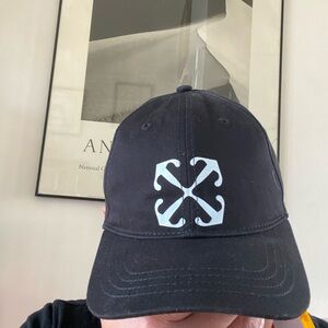 Off-White Black Baseball Cap with White and Yellow Tag Accents